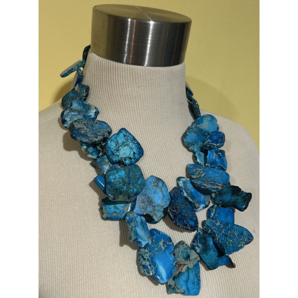 LUC Lucas Lameth Chunky Blue Jasper Necklace .925 Sterling Silver Heavy Boho - Picture 2 of 16